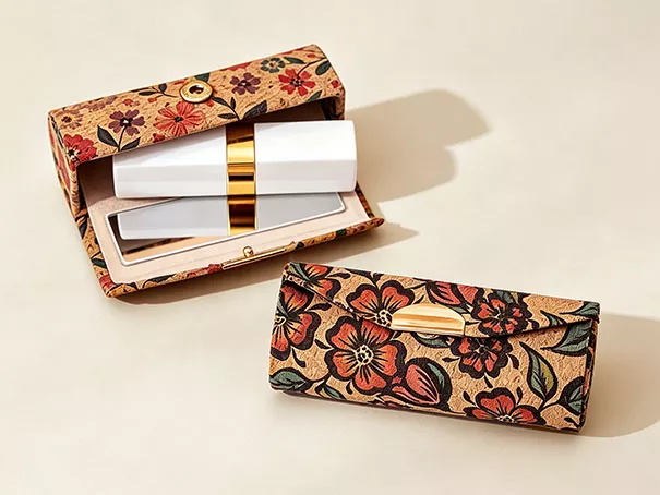 Custom cork floral print cosmetic storage case, eco‑friendly branded ladies accessory packaging MEBENNA