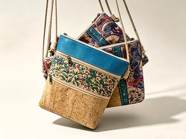 `Custom eco cork fabric crossbody tote bag, sustainable branded promotional gift bags MEBENNA`