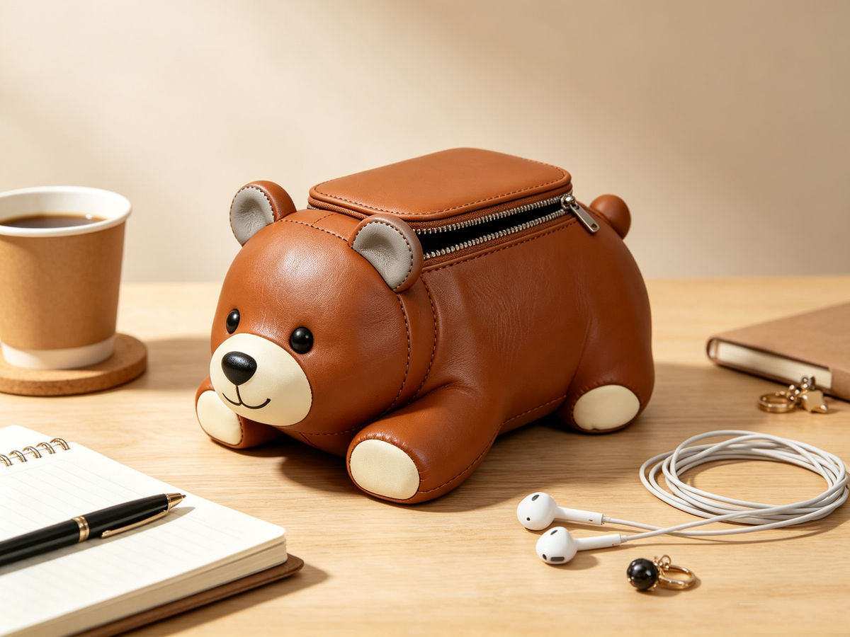 Custom Bear‑Shaped PU Leather Storage Pouch