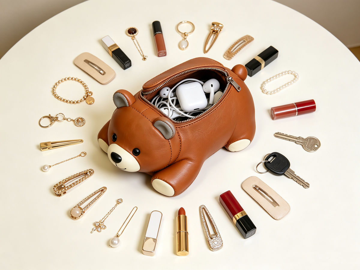 Custom Bear‑Shaped PU Leather Storage Pouch