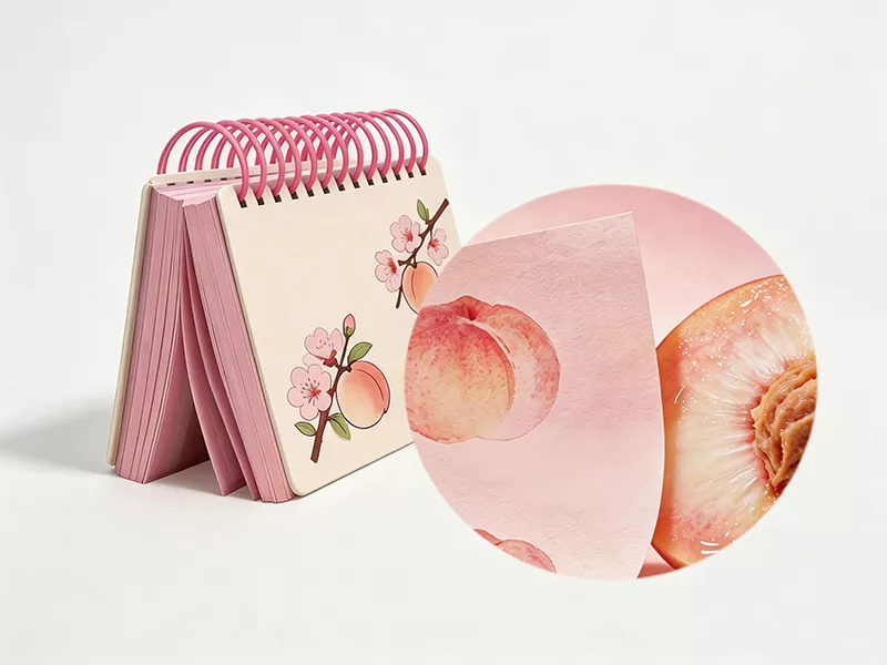 Custom peach‑scented aroma paper spiral notebook, fruity‑scented custom‑printed promotional gift stationery MEBENNA