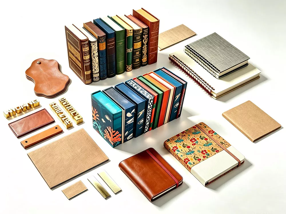 Custom hardcover books, notebooks and gift packaging sample collection MEBENNA