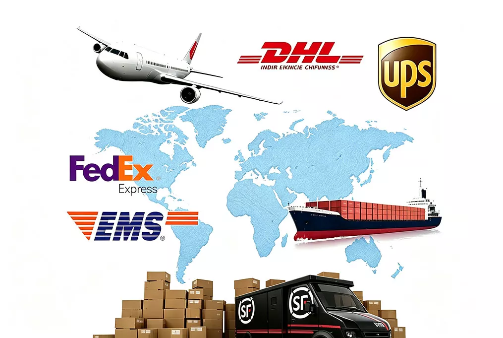 Global shipping partners DHL UPS FedEx EMS SF Express, worldwide logistics for custom packaging wholesale orders MEBENNA