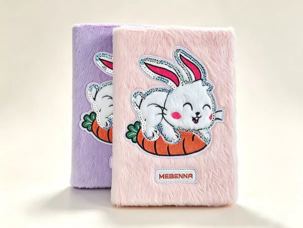 Custom plush fuzzy hardcover notebook with cartoon embroidery, kids branded custom stationery MEBENNA