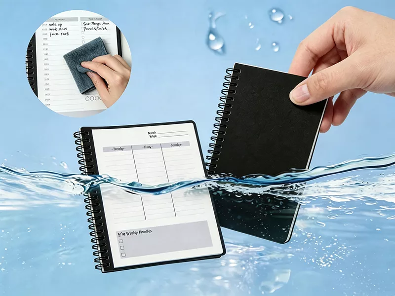 Custom waterproof erasable stone‑paper spiral notebook, wipe‑clean reusable custom‑printed notebook for corporate gifts & field usage MEBENNA